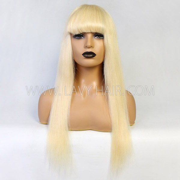 613 Blonde Human Virgin Hair Wig With Bangs 130% & 300% Density Full Machine Made Wig No Lace
