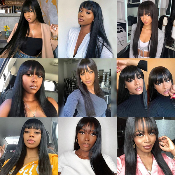 Bangs Fringe Lace Frontal Wig 150% Density Human Virgin Hair