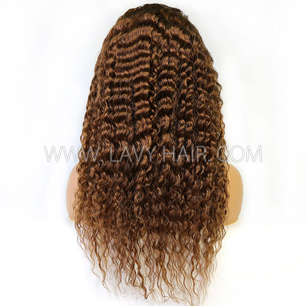 4# Chocolate Brown 130% Density Full Lace Wigs Deep Wave Human Hair