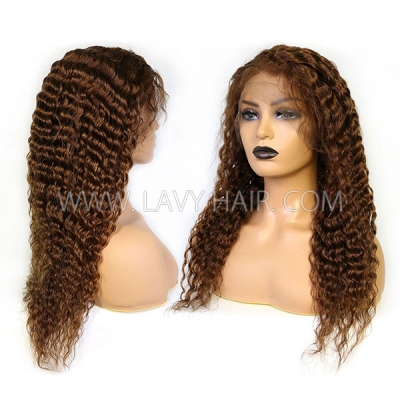 4# Chocolate Brown 130% Density Full Lace Wigs Deep Wave Human Hair