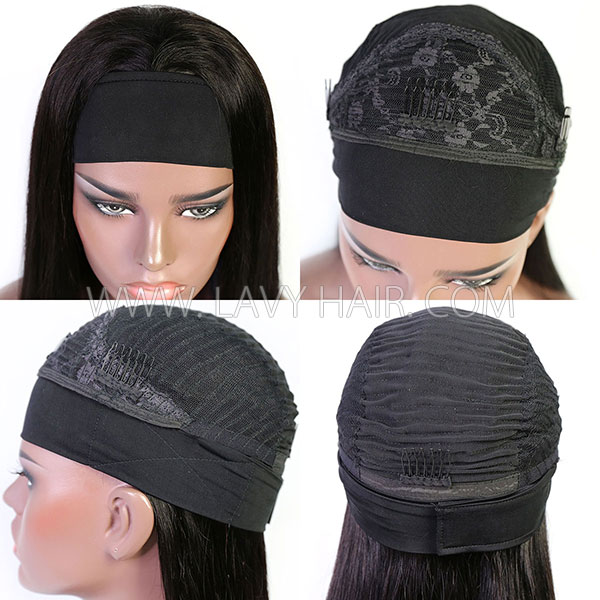 (All Texture Link) 150% & 200% Density Scarf Headband Wig Half Wig Wear Go With Adjustable Velcro 100% Human Virgin Hair Not Lace Wig