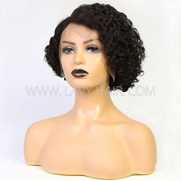 130% Density Lace Frontal Short Bob Wig Pixie Curly Preplucked Human Hair Pixie XX03