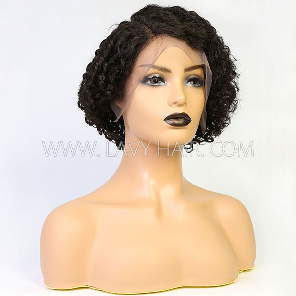 130% Density Lace Frontal Short Bob Wig Pixie Curly Preplucked Human Hair Pixie XX03