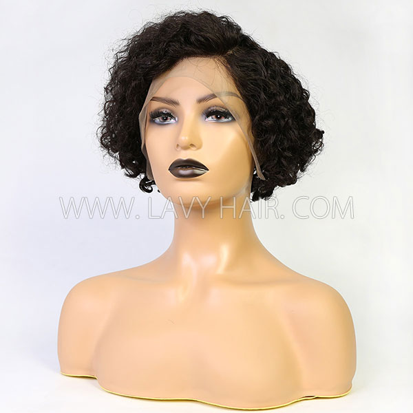 180% Density 13*4 Lace Frontal Short Bob Wig Pixie Curly Preplucked Human Hair Pixie XX02
