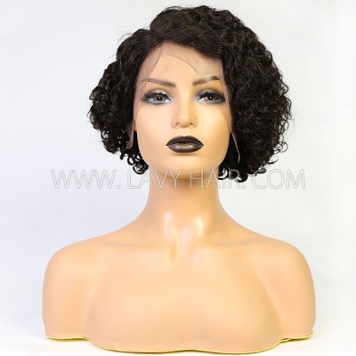 130% Density Lace Frontal Short Bob Wig Pixie Curly Preplucked Human Hair Pixie XX03