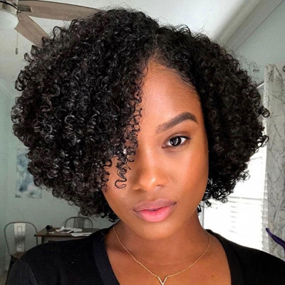 180% Density 13*4 Lace Frontal Short Bob Wig Pixie Curly Preplucked Human Hair Pixie XX02