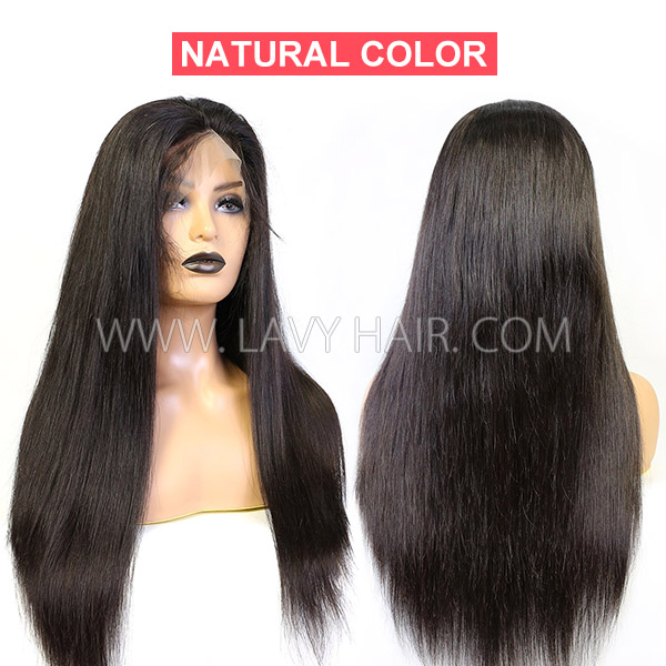 130% Density Straight Hair Lace Frontal Wigs Human Hair Natural Color