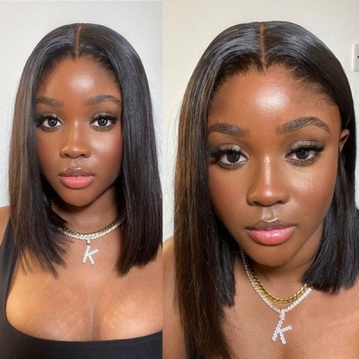 (All Texture Link)150% & 200% &300% Density Blunt Cut Bob Wigs Summer Trend Scalp Leave Out 100% Human Hair Straight/Wavy/Curly