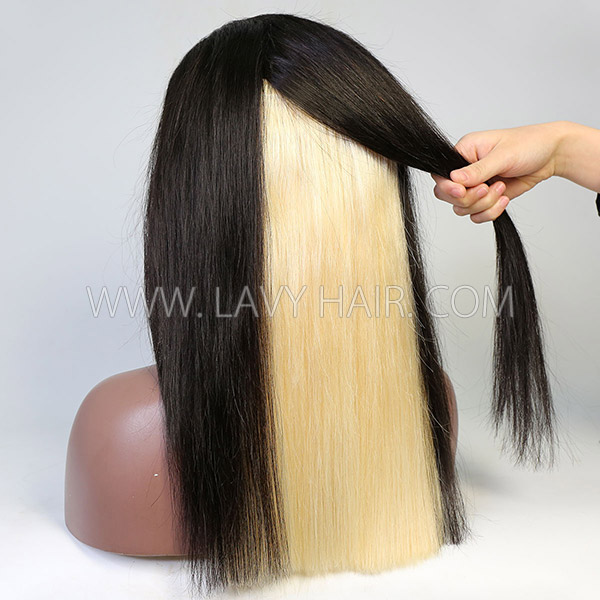 Peekaboo Color 180% Density Hidden Blonde Glam Highlight Color Lace Frontal Wig Straight Hair