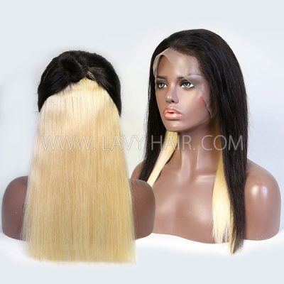 180% Density Hidden Blonde Glam Highlight Color Lace Frontal Wig Straight Hair