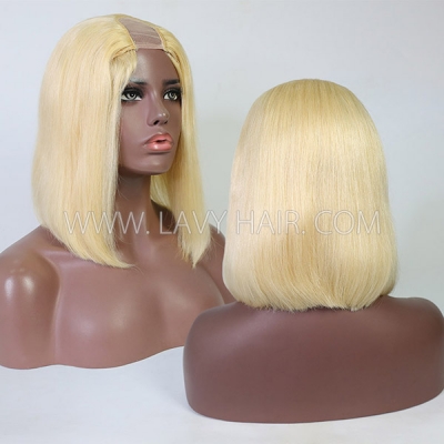 613 Blonde Color 130% Density U-part Blunt Cut Bob Wigs Straight Human Hair（leave message if need left /right side u part）