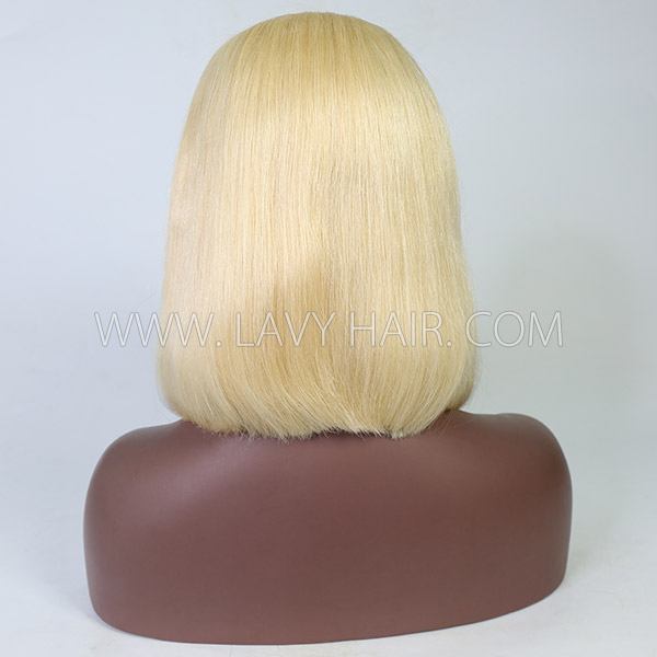 613 Blonde Color 130% Density U-part Blunt Cut Bob Wigs Straight Human Hair（leave message if need left /right side u part）