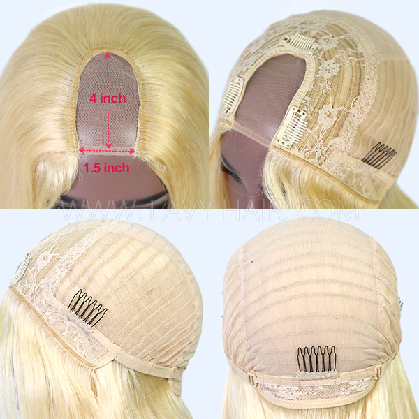 613 Blonde Color 130% & 300% Density U-part Blunt Cut Bob Wigs Straight Human Hair（leave message if need left /right side u part）