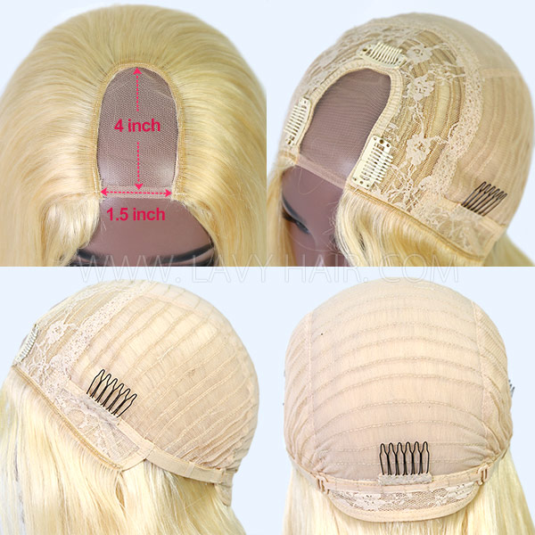 613 Blonde Color 130% Density U-part Blunt Cut Bob Wigs Straight Human Hair（leave message if need left /right side u part）