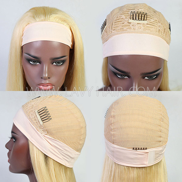 (All Texture Link) 613 Blonde Color Scarf Headband Wig Human Virgin Hair Not Glue Not Lace Wig With Adjustable Velcro