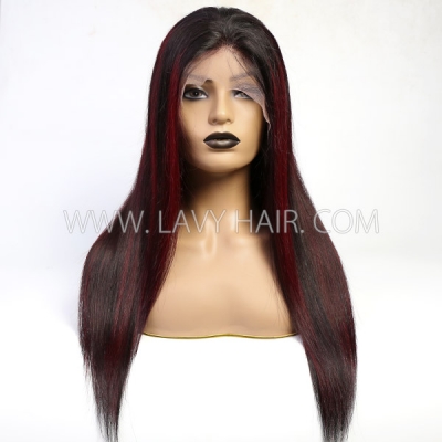130% Density 1B/99J Highlight Color Lace Frontal Wig Straight Hair