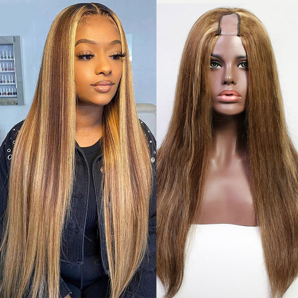 Highlight P4/27 Color 150% & 200% & 300% Density U part Wigs Straight Human Hair