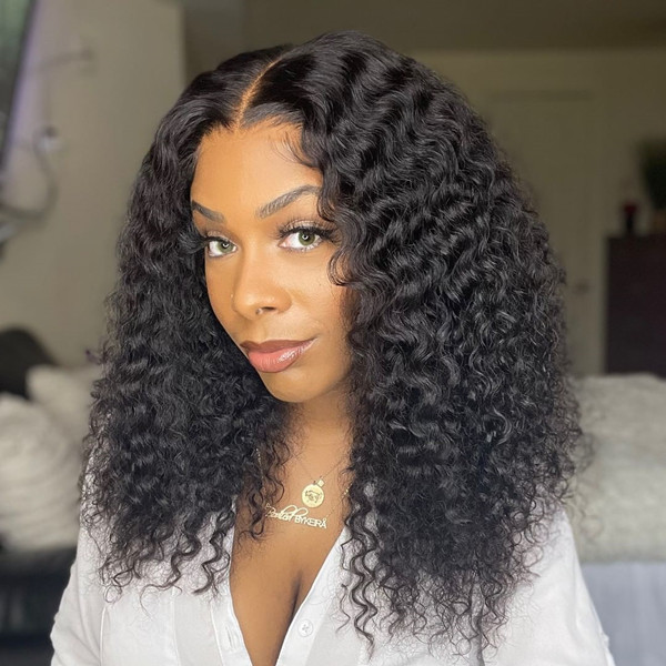 4*4 Lace Closure Wig Deep Curly 130% Density With Elastic Band