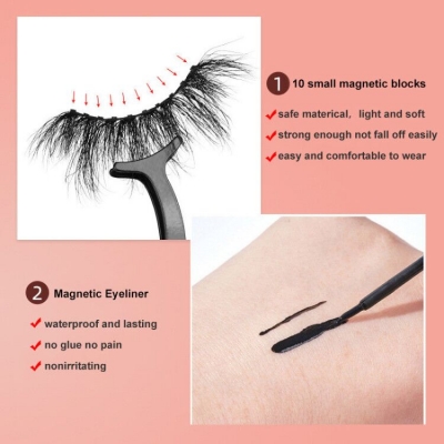 2 Pairs Magnetic Eyelashes With Waterproof Lasting Magnetic Eyeliner&Tweezer Set