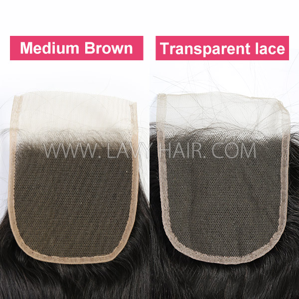 Lace top closure 4*4" Body Wave Human hair medium brown Transparent Swiss lace