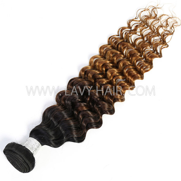 Three tone 1B/4/30 Ombre Color Deep Wave 1 bundle Hair Extensions Brazilian Peruvian Malaysian Indian European Cambodian Burmese Mongolian