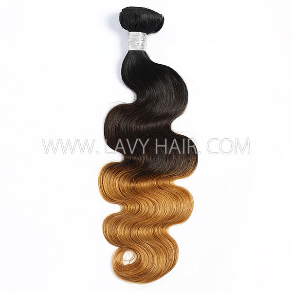 Three Tone 1B/4/27 Ombre Color 1 bundle Straight/Bodywave Hair Extensions Brazilian Peruvian Malaysian Indian European Cambodian Burmese Mongolian