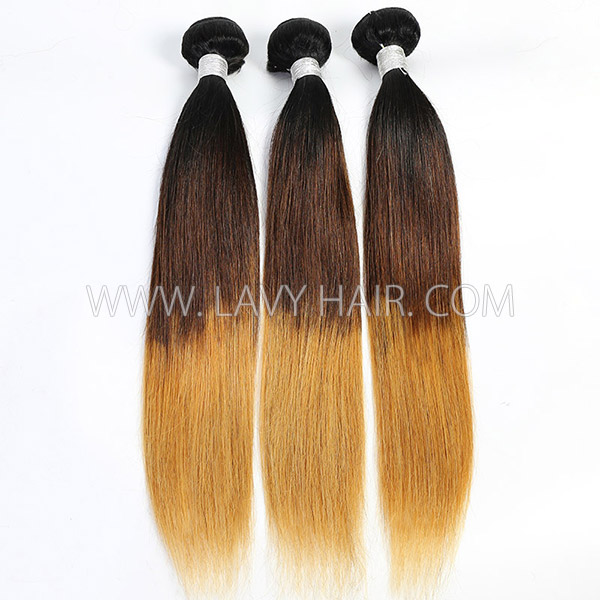Three Tone 1B/4/27 Ombre Color 1 bundle Straight/Bodywave Hair Extensions Brazilian Peruvian Malaysian Indian European Cambodian Burmese Mongolian