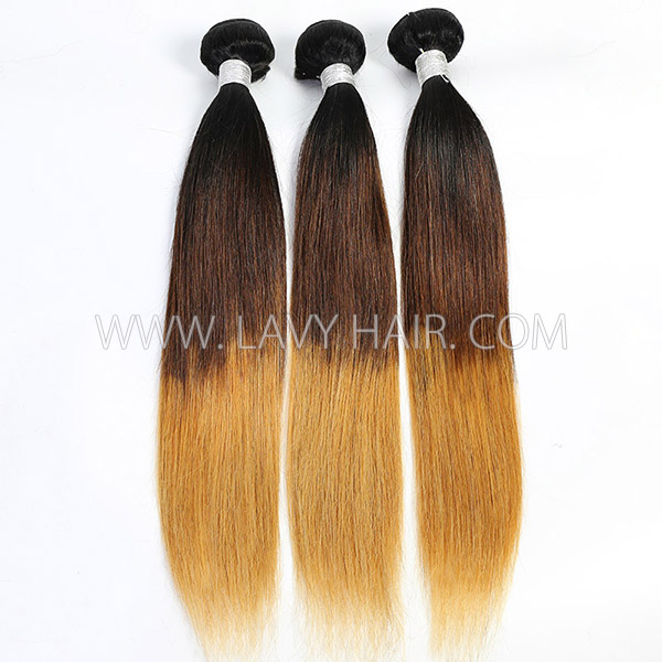 Three Tone 1B/4/27 Ombre Color 1 bundle Straight/Bodywave Hair Extensions Brazilian Peruvian Malaysian Indian European Cambodian Burmese Mongolian