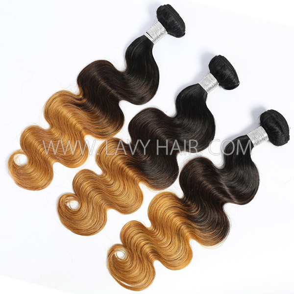 Three Tone 1B/4/27 Ombre Color 1 bundle Straight/Bodywave Hair Extensions Brazilian Peruvian Malaysian Indian European Cambodian Burmese Mongolian