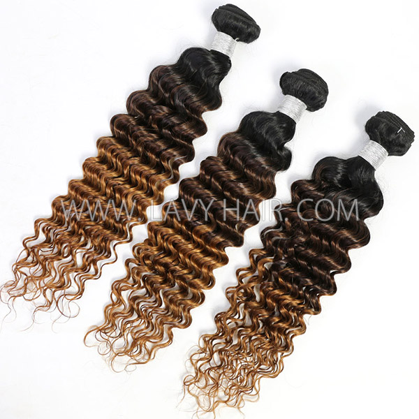 Three tone 1B/4/30 Ombre Color Deep Wave 1 bundle Hair Extensions Brazilian Peruvian Malaysian Indian European Cambodian Burmese Mongolian