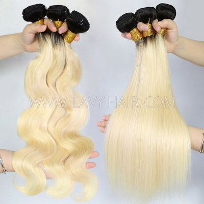 Ombre 1B/ 613 Superior Grade 1 bundle Straight&Bodywave Hair Extensions Brazilian Peruvian Malaysian Indian European Cambodian Burmese Mongolian