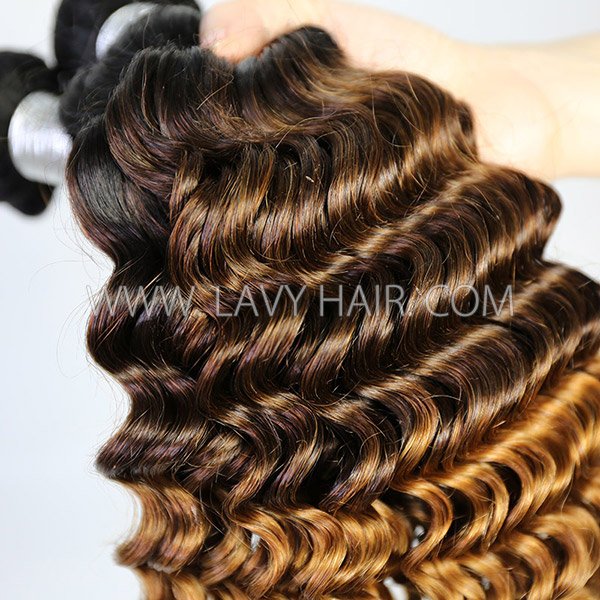 Three tone 1B/4/30 Ombre Color Deep Wave 1 bundle Hair Extensions Brazilian Peruvian Malaysian Indian European Cambodian Burmese Mongolian