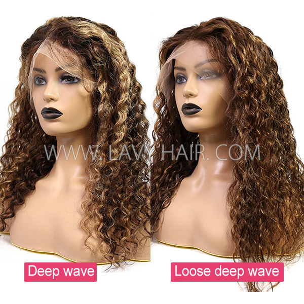 (All Texture Link) P4/27 Highlight Balayage Color 150% Density Human Hair Preplucked Lace Frontal Wigs Glueless Wear Go