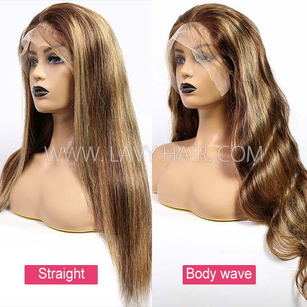 P4/27 Highlight Color 150% Density Human Hair Preplucked Lace Frontal Wigs