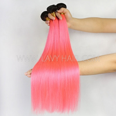 Ombre 1B/ Pink Color Superior Grade 1 bundle Straight Hair Extensions Brazilian Peruvian Malaysian Indian European Cambodian Burmese Mongolian