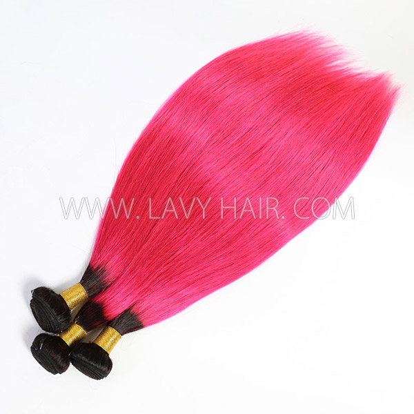 Ombre 1B/Rosy Color Superior Grade 1 bundle Straight Hair Extensions Brazilian Peruvian Malaysian Indian European Cambodian Burmese Mongolian