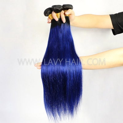 Ombre 1B/Blue Color Superior Grade 1 bundle Straight Hair Extensions Brazilian Peruvian Malaysian Indian European Cambodian Burmese Mongolian