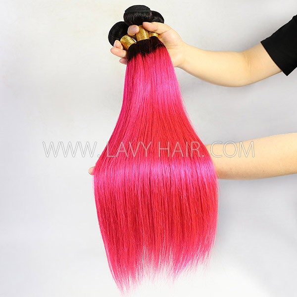 Ombre 1B/Rosy Color Superior Grade 1 bundle Straight Hair Extensions Brazilian Peruvian Malaysian Indian European Cambodian Burmese Mongolian