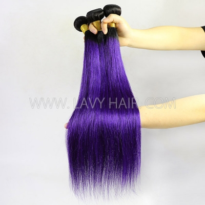 Ombre 1B/Purple Color Superior Grade 1 bundle Straight Hair Extensions Brazilian Peruvian Malaysian Indian European Cambodian Burmese Mongolian