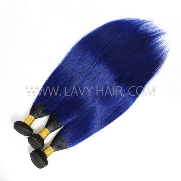 Ombre 1B/Blue Color Superior Grade 1 bundle Straight Hair Extensions Brazilian Peruvian Malaysian Indian European Cambodian Burmese Mongolian