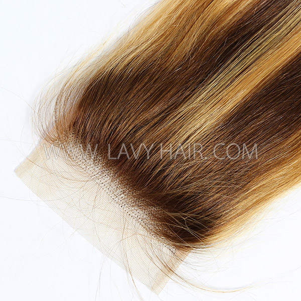 #P4/27 Lace top closure 4*4" Straight  Human hair medium brown Swiss lace