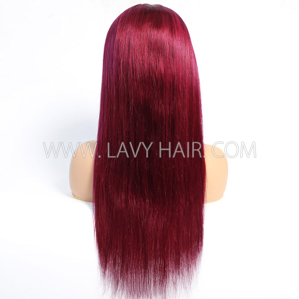 (All Texture Link) Burgundy 99J Color Straight Human Hair 150% Density Lace Frontal Wigs Transparent Lace Wear Go Glueless Wig