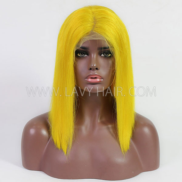Yellow Color 150% Density Human Virgin Straight Hair Bob Wig With 7 Working Days Customize 613bob-80