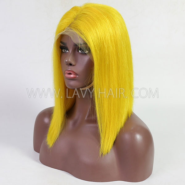 Yellow Color 150% Density Human Virgin Straight Hair Bob Wig With 7 Working Days Customize 613bob-80