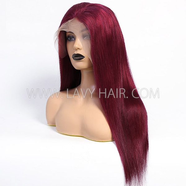 Burgundy 99J Color Straight Human Hair 130% Density Lace Frontal Wigs