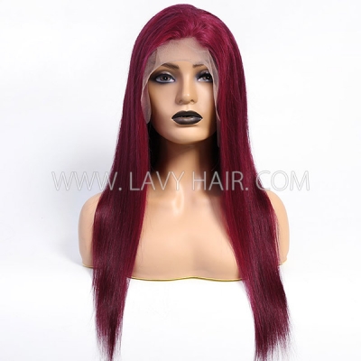 Burgundy 99J Color Straight Hair Human Hair 130% Density Lace Frontal Wigs