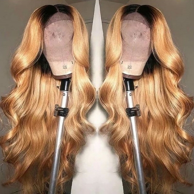 Glueless Wig Ombre Light Brown Color 150% Density Wear Go Lace Closure Wig 613lfw-59