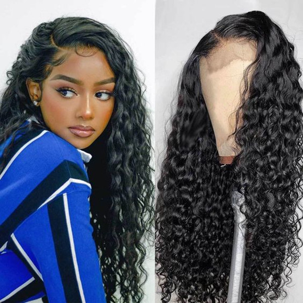 Buy One Get One Free Deep Wave 130% Density Lace Frontal Wigs Preplucked Natural Color Human hair Wet And Wavy