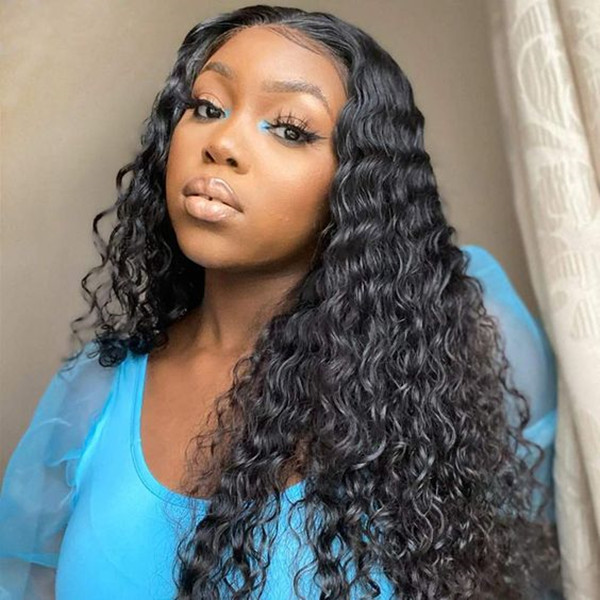 Buy One Get One Free Deep Wave 130% Density Lace Frontal Wigs Preplucked Natural Color Human hair Wet And Wavy