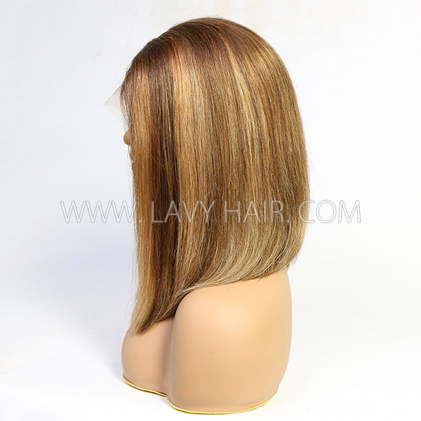 P4/27 Highlight Color Lace Frontal Bob Wig Blunt Cut Straight Human Virgin Hair